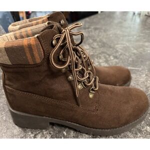 Rock & Candy By Zigi Womens Ryann Ankle Boots Chocolate Brown Plaid Sz 11